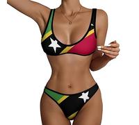 peiyeety Set Bikini da Donna con Bandiera di Saint Kitts e Nevis, Costume da Bagno a Due Pezzi, Tankini, Taglia L.