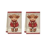 peiyeety Set di 1 strofinacci da cucina a forma di mucca, fantasiosi cappelli di Babbo Natale, campanellini natalizi, stendibiancheria riutilizzabili, decorazioni per bar, 16x26 pollici