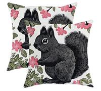peiyeety Set di 2 federe per cuscini con motivo scoiattolo, 16x16 cm, morbidi fiori, con cerniera, decorazioni con animali per divano, soggiorno, veranda