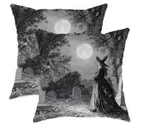 peiyeety Set di 2 federe per cuscini decorativi di Halloween, con strega nera e luna, quadrate, per arredamento spettrale della casa, divano letto, 26x26 pollici