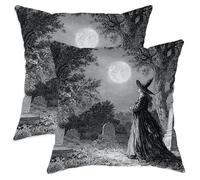 peiyeety Set di 2 federe per cuscini decorativi di Halloween, con strega nera e luna, quadrate, per arredamento spettrale della casa, divano letto, 12x12 pollici