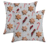 peiyeety Set di 2 federe per cuscini natalizi, con biscotti di pan di grigi e bastoncini di zucchero, fodere decorative per cuscini quadrati per divano letto, casa, vacanze, 18x18 pollici