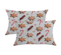 peiyeety Set di 2 federe per cuscini natalizi, copricuscini quadrati decorativi con biscotti di pan di grigi e bastoncini di zucchero per divano letto per la casa delle vacanze, 20x12 pollici