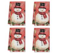 peiyeety Set di 2 strofinacci da cucina a forma di pupazzo di neve, fantasiosi cappelli natalizi, rossi, riutilizzabili, per asciugare la cucina, decorazioni natalizie, 16x26 pollici