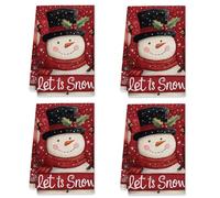 peiyeety Set di 2 strofinacci da cucina a forma di pupazzo di neve, fiocchi di neve natalizi, agrifoglio, Natale, rossi, riutilizzabili, decorazione da cucina in stile cottage, 16x26 pollici