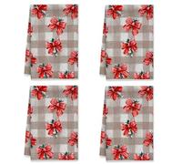 peiyeety Set di 2 strofinacci da cucina con fiocco, strofinacci assorbenti morbidi e floreali natalizi, a quadretti, rossi, per uso quotidiano in cucina, 16x26 pollici