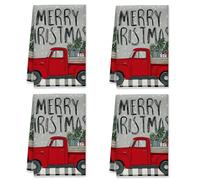 peiyeety Set di 2 strofinacci da cucina per camion, strofinacci assorbenti morbidi rossi natalizi rustici natalizi, decorazioni per bar da 16x26 pollici