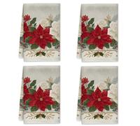peiyeety Set di 2 strofinacci da cucina Poinsettia, strofinacci assorbenti morbidi rossi natalizi per asciugare la cucina, decorazione da cottage, 16x26 pollici