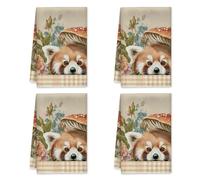 peiyeety Set di 2 strofinacci da cucina Red Panda, fantasiosi fiori di funghi ispirati alla, toni primaverili della terra, accessori da cucina riutilizzabili, essenziali per cucinare, 16x26 pollici