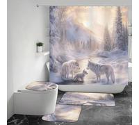 peiyeety Set di tende da a Winter Wolves, set da bagno con tappeti (tappetino da bagno, a forma di U e copriwater)
