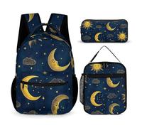 peiyeety Set di zaini da viaggio con borsa per il pranzo e portaoggetti Sun Moon Boho Astrology (2) borse per cosmetici