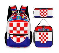 peiyeety Set di zaini da viaggio con borse per il pranzo e borsa per cosmetici Zaino con bandiera della Croazia con borsa porta pranzo Set di zaini e zaini