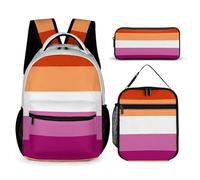 peiyeety Set di zaini da viaggio con borse per il pranzo e borsa per il trucco con bandiera LGBT Pride, zaino a cinque strisce lesbico con porta pranzo e borsa portaoggetti
