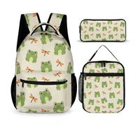 peiyeety Set di zaini da viaggio con borse per il pranzo e borsa per il trucco Cute Frogs (7) Zaino con porta pranzo e set di borse portaoggetti