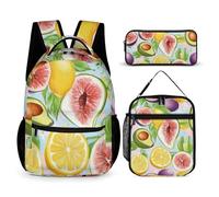 peiyeety Set di zaini da viaggio con borse per il pranzo e borsa per il trucco, diversi frutti, decorazioni estive (2), zaino con porta pranzo e set di borse portaoggetti