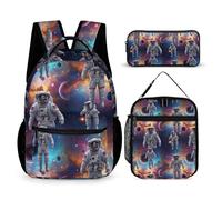 peiyeety Set di zaini e borse con bandiera americana, zaino spaziale da astronauta, con borse per il pranzo e borsa per il trucco, borsa a tracolla con borse porta pranzo