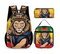 peiyeety Set di zaini per laptop con borsa per il pranzo e borsa per il trucco, zaino da viaggio, zaino da viaggio (Leone, Giuda, bandiera Rasta, Re)