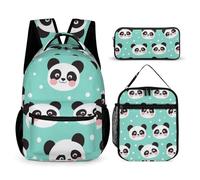 peiyeety Set di zaini Zaino con porta pranzo Borse per il trucco Borse a tracolla con borsa per il pranzo Borsa per cosmetici Kawaii Panda Face Polka Dot Verde acqua Verde menta (2) Set di zaini