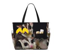 peiyeety Simpatica borsa da spiaggia grande con stampa di petauro dello zucchero per donna, con cerniera e tasca impermeabile, borsa da palestra leggera e pieghevole per viaggi, spesa, nuoto e sport.