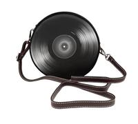 peiyeety Singolo disco in vinile nero da donna, borsa a tracolla rotonda, borsa a tracolla in pelle