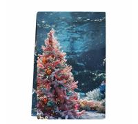 peiyeety Strofinacci da cucina natalizi, rosa corallo oceano, assorbenti, strofinacci da cucina astratti con albero di Natale, strofinacci per la pulizia e l'asciugatura della cucina, confezione da 1