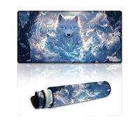 peiyeety Tappetino per mouse da gioco grande e esteso White Wolf & Full Moon Winter 24"x12" - Tappetino da scrivania XXL per tastiera e mouse - Base in gomma antiscivolo e bordi cuciti resistenti