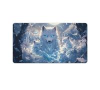 peiyeety Tappetino per mouse da gioco grande e esteso White Wolf & Full Moon Winter 30"x16" - Tappetino da scrivania XXL per tastiera e mouse - Base in gomma antiscivolo e bordi cuciti resistenti