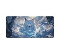 peiyeety Tappetino per mouse da gioco grande e esteso White Wolf & Full Moon Winter 36"x16" - Tappetino da scrivania XXL per tastiera e mouse - Base in gomma antiscivolo e bordi cuciti resistenti