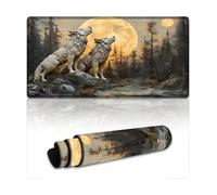peiyeety Tappetino per mouse da gioco grande e esteso Wolf Howling at The Moon 24"x12" - Tappetino da scrivania XXL per tastiera e mouse - Base in gomma antiscivolo e bordi cuciti resistenti