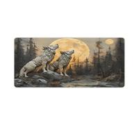 peiyeety Tappetino per mouse da gioco grande e esteso Wolf Howling at The Moon 36"x16" - Tappetino da scrivania XXL per tastiera e mouse - Base in gomma antiscivolo e bordi cuciti resistenti