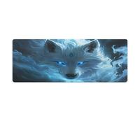 peiyeety Tappetino per mouse da gioco White Wolf Large Extended 31,5"x12" - Tappetino da scrivania XXL per tastiera e mouse - Base in gomma antiscivolo e bordi cuciti resistenti