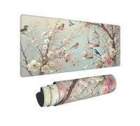 peiyeety Tappetino per mouse da gioco XXL con rami di ciliegio decorati con una gabbia per uccelli, 31,5 x 12 pollici, tappetino da scrivania esteso per tastiera e mouse, base in gomma antiscivolo