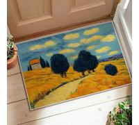 peiyeety Tappeto con cipressi, impressionismo, campo di grano le, nuvole, giallo estivo, zerbino con bordo a pelo corto, tappeto rettangolare, decorazione per ingresso, comodino, bagno