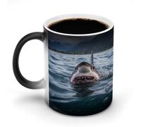 peiyeety Tazza da caffè con design a forma di squalo nel lago, tazza che cambia colore, tazza da caffè in ceramica personalizzata, regalo divertente e magico per adulti.