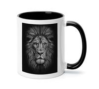 peiyeety Tazza da caffè elegante con testa di leone in bianco e nero, 11 once, in ceramica colorata interna, tazza da tè liscia, regalo per casa e ufficio, per la famiglia