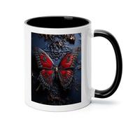 peiyeety Tazza da caffè elegante in ceramica colorata interna da 11 once con farfalla rossa, tazza da tè liscia per casa, ufficio, regalo per la famiglia