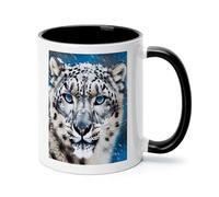 peiyeety Tazza da caffè elegante in ceramica colorata interna da 11 once con leopardo delle nevi dagli occhi blu, tazza da tè liscia per casa, ufficio, regalo per la famiglia