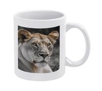 peiyeety Tazza da caffè in ceramica bianca con leonessa dagli occhi blu e verdi, base spessa, regalo per uso domestico e in ufficio, 3,8 x 3,2 pollici