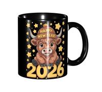 peiyeety Tazze da caffè originali Happy New Year 2026 Highland Cattle, da 11 once, in ceramica, per ufficio, cucina, regali, decorazioni per la casa