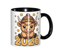 peiyeety Tazze da caffè originali Happy New Year 2026 Highland Cattle, da 11 once, in ceramica, per ufficio, cucina, regali, decorazioni per la casa