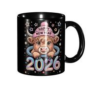 peiyeety Tazze da caffè originali Happy New Year 2026 Highland Cattle, da 11 once, in ceramica, per ufficio, cucina, regali, decorazioni per la casa