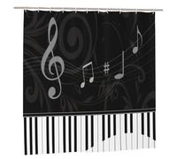 peiyeety Tenda da a con pianoforte stravagante e note musicali, opera d'arte unica del designer, 182,9 x 182,9 cm, decorazione da bagno in poliestere con occhielli in metallo