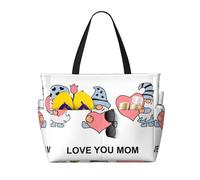 peiyeety Ti amo mamma, simpatici gnomi, borsa da spiaggia grande per donna con cerniera e tasca impermeabile, borsa da palestra leggera e pieghevole per viaggi, spesa, nuoto, sport