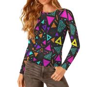 peiyeety Top da Donna Vintage Anni '80 '90 con Stampa Geometrica, in Rete, a Maniche Lunghe, Trasparenti, Camicetta da Discoteca, Taglie Forti S-5XL