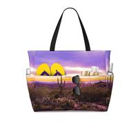 peiyeety Tramonto nella selvaggia con cactus saguaro, borsa da spiaggia grande da donna con cerniera e tasca impermeabile, borsa da palestra leggera e pieghevole per viaggi, spesa, nuoto, sport