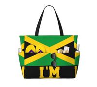 peiyeety Trust Me I'M Jamaican Borsa da spiaggia grande da donna con cerniera e tasca impermeabile, borsa da palestra leggera e pieghevole per viaggi, spesa, nuoto, sport