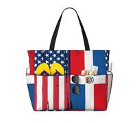 peiyeety USA Repubblica Dominicana Grande borsa da spiaggia per donna con cerniera e tasca impermeabile, borsa da palestra leggera e pieghevole per viaggi, spesa, nuoto, sport