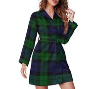 peiyeety Vestaglie Corte a Maniche Lunghe per Donna - Accappatoio da Donna con Cintura e Scollo a V, a Quadri Neri, Taglia XS