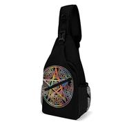 peiyeety Zaino a tracolla da uomo e da donna con pentagramma, pentacolo, strega, dea della luna tripla viola, borsa a tracolla, zaino a tracolla.
