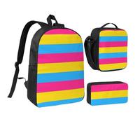peiyeety Zaino con bandiera dell'orgoglio pansessuale da 17 pollici, set di borse per il pranzo, zaino leggero per uomo e donna, 3 pezzi